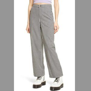 Nordstrom BP Womens Small Black White Gingham Check Straight Leg Pants Cotton